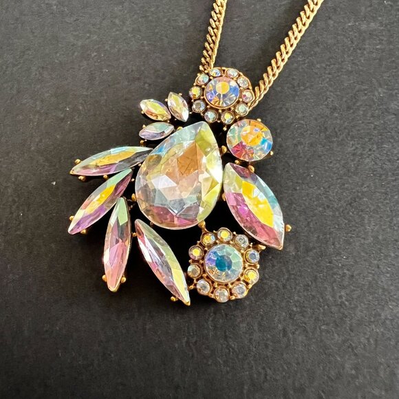 J Crew Gold-Tone Necklace Iridescent AB Crystal Pendant Elegant Statement - Picture 7 of 9